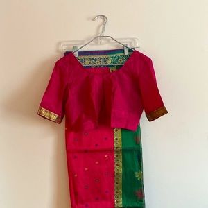 NWT 2 color (pink and green) handmade sari with stitched blouse